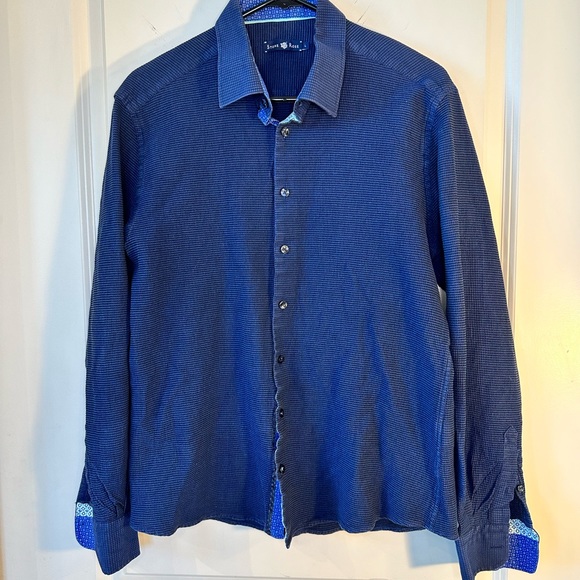 Stone Rose Navy Miami Waffle Slim Fit Sport Button Down Shirt, size Large - Picture 3 of 11